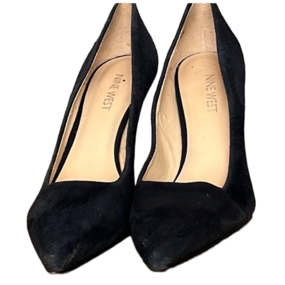 ⭐️ Nine West FLAX genuine navy blue suede shoes 4” heels pointy toe pumps 8.5
